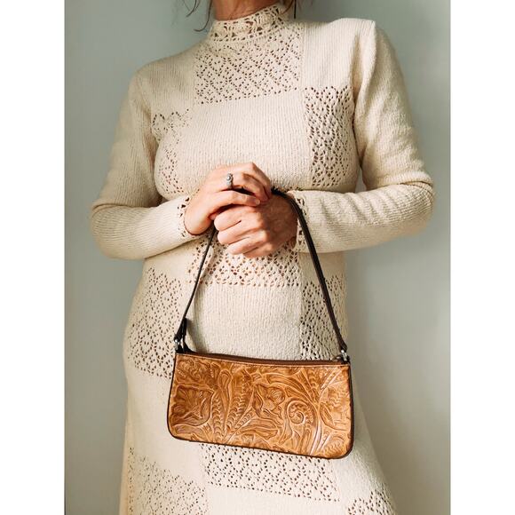 Y2K Mini Bag Handbag Purse Shoulder bag Tooled leather Boho Western - Picture 3 of 4